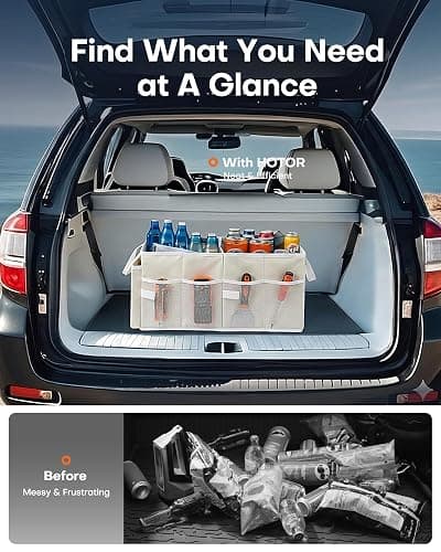 HOTOR Trunk Organizer for Car - Car Organizer, Foldable Trunk organizer for SUVs & Sedans, Sturdy Organization for Car Accessories, Tools, Sundries, Beige, 2 Compartments, 21.3"×12.6"×10.6" thumbnail 6
