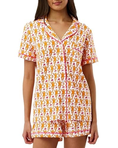 HMPEAIIY Women Y2k Pajamas Set Cute Preppy 2PCS Button Down Holiday Monkey Shorts Summer Outfit Beach Vacation Loungewear PJs thumbnail 2