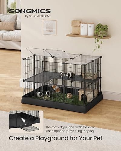 SONGMICS 2-Tier Guinea Pig Cage, Rabbit Cage, Small Animal Playpen with Waterproof Mat, Top and Side Door, 35 Panels, 36.6 x 24.8 x 24.2 Inches, Ink Black ULPI016BH01 thumbnail 2