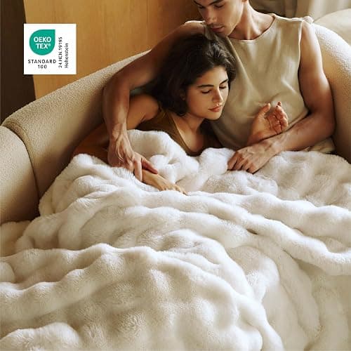 Bedsure GentleSoft Fluffy Fuzzy Throw Blanket, Soft Cozy Faux Fur Fleece Minky Blanket, Room Decor Couch Bed Cover Winter Bedding, Thick Warm Plush Velvet Christmas Women Men Gifts, 870GSM, Cream thumbnail 4