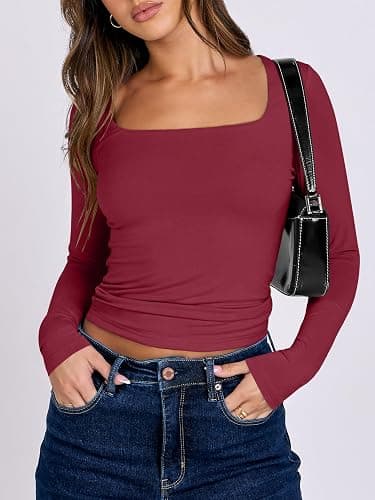 ANRABESS Shirts Crop Tops Tight Fitted Basic Tee 2025 thumbnail 2