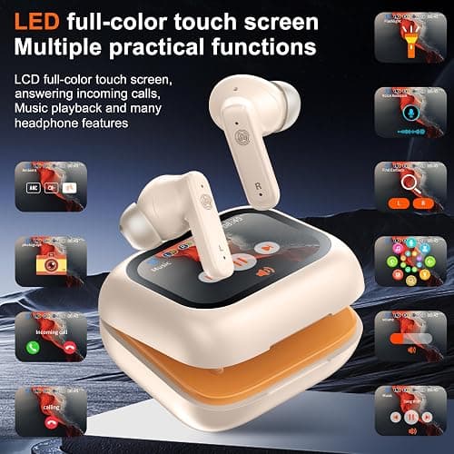 THREE PEACHES Wireless Earbuds Bluetooth 5.4 Headphones, Touch Screen, Active Noise Cancelling, USB Charging Case for iPhone/Android thumbnail 5