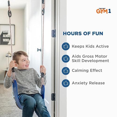 Gym1 6-Piece Doorway Gym Indoor Playground - 6-Piece, Blue - Indoor Playset with Sensory Swing, Pull-Up Bar & Rings, Trapeze, Ladder & Knotted Rope thumbnail 5