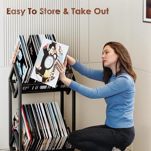 BOEASTER Vinyl Record Storage Rack, Record Holder 160-200 LP Storage Shelf Display Stand for Albums Books Magazines Files, Matte Black thumbnail 6