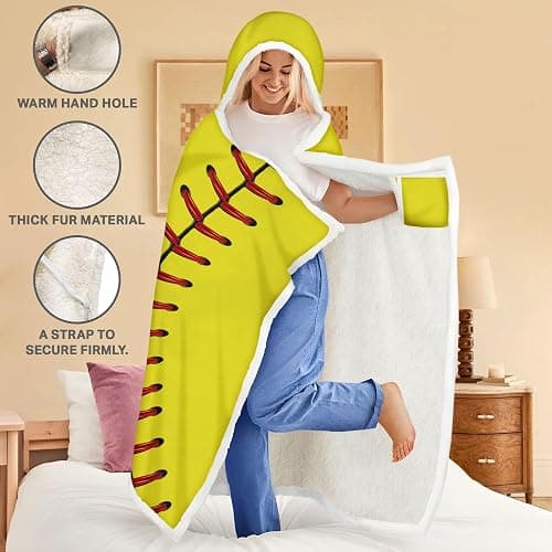 Hyturtle Personalized Softball Hooded Blanket – Softball Wearable Blankets Gift from Women Lovers – Sports Blanket Hoodie Gift for Players On Birthday – Custom Name Soft Cozy Flannel Sherpa Blankets thumbnail 5
