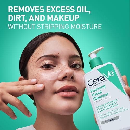 CeraVe Foaming Facial Cleanser, Face Wash for Oily Skin, 8fl oz | Skin Care with Hyaluronic Acid & Niacinamide, Makeup Remover, Daily Face Wash For Men & Women, Fragrance Free, Oil Control thumbnail 2