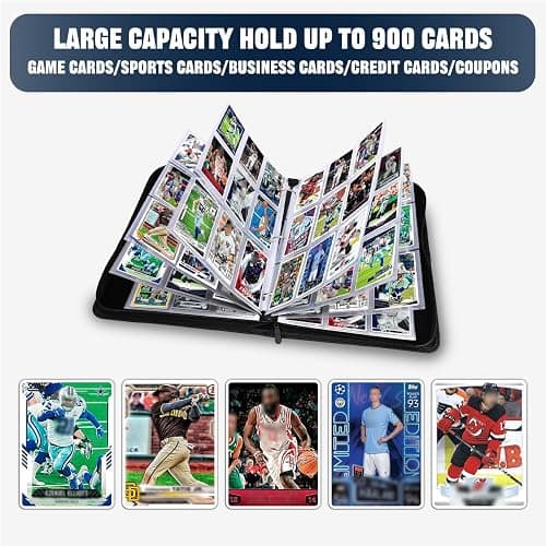 LOMONEH Sports Card Binder with 50 Sleeves,9 Pocket Baseball Card Binder Storage Box,Football Collectible Trading Card Case,Basketball Card Holder,Soccer Card Organizer,Hockey 900 Cards Albums thumbnail 4