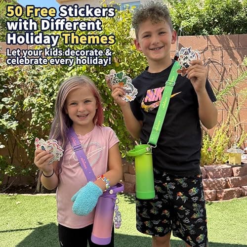 Mininoo Insulated Stainless Steel Kids Water Bottle for School with Straw Lid & Strap, 50 Stickers, 18 oz(Sky/Blue) thumbnail 2
