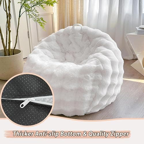 LIFEREVO Kids Fluffy Faux Rabbit Fur Bean Bag Chair Cover (No Filler), Soft Luxury Fuzzy Stuffed Animal Storage Bubble Bean Bag Home Decoration, Comfy Shaggy Furry Beanbag Cover Kids Adults, White - Small(28"x28"x32") - White thumbnail 6