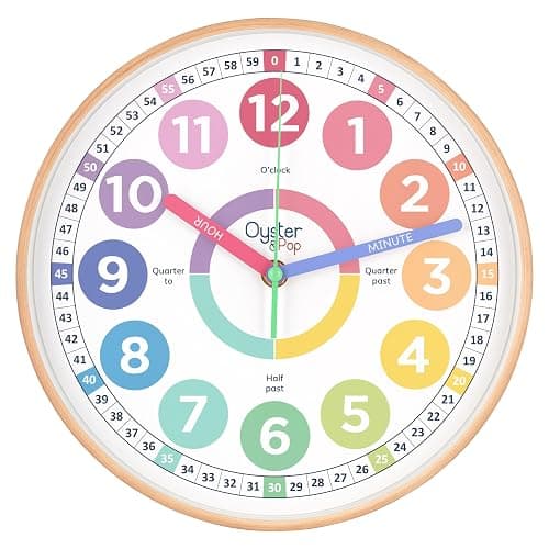 Pastel Learning Clock for Kids – 10" Silent Cute Wall Clock for Classroom & Children’s Bedroom – Non-Ticking Analog Teaching Clocks – Includes E-Book Guide to Help Kids Learn to Tell Time Easily - Image 1