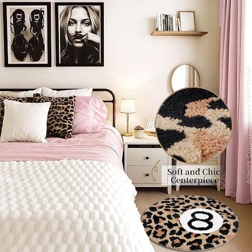 Dripykiaa Cheetah 8 Ball Round Area Rug 32 Inch Leopard Decor | 32-inch cheetah 8 ball round area rug with soft plush texture for bedroom, living room, dorm and aesthetic decor thumbnail 2