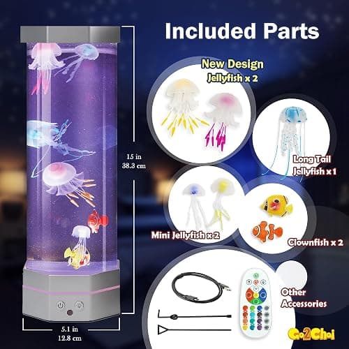 Large Size Jellyfish Aquarium Lamp Fake Fish Jelly Fish Tank Aquarium Lava Lamp Night Light Room Decor,7 Jellyfish&Clownfish,Adult Kids Home Office Room Desk Light thumbnail 2