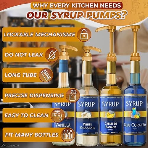 4 Pcs Coffee Syrup Pump Dispenser - Works as Skinny and Torani Syrup Pump - Fits Various 25.4 oz Bottles, Precise Dispensing 0.3oz & Lockable Design, Easy to Use & Clean, Ideal for Liquid & Pastes thumbnail 7