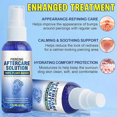 Piercing Aftercare Spray, Piercing Cleaner Spray for Body and Facial Piercings – Ear, Nose, Navel, Oral & Skin Piercings Cleaner, Cleansing & Moisturizing - 2 Fl Oz thumbnail 3