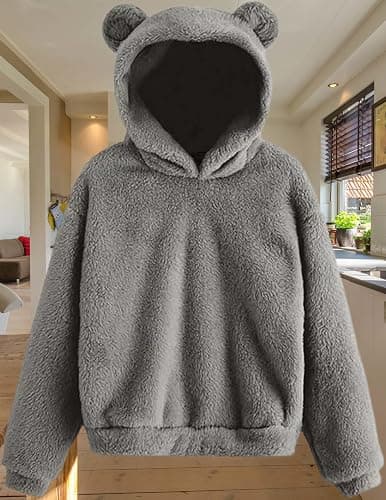 LIZALIG Women's Cute Fuzzy Animal Hoodie - Long Sleeve Plush Warm Casual Pullover Sweatshirt thumbnail 4