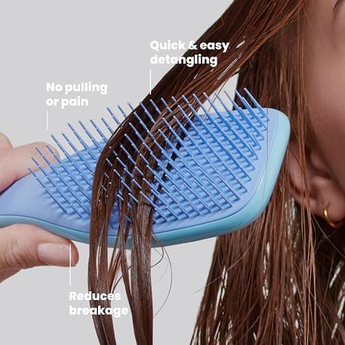 Tangle Teezer Ultimate Detangler Brush, Straight to Wavy, Denim Blues | Patented two-tier, regular-flex teeth reduce breakage & split ends on wet or dry hair; Shower-friendly hairbrush for all ages thumbnail 4