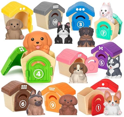Aigybobo Learning Toys for Toddlers 1 2 3 Year Old, 20 Pcs Pet Dog Toys for Kids, Animal Counting Matching Sorting Fine Motor Educational Playset, Puppy Gifts for Baby Boys Girls Age 12-18 Months - Image 1