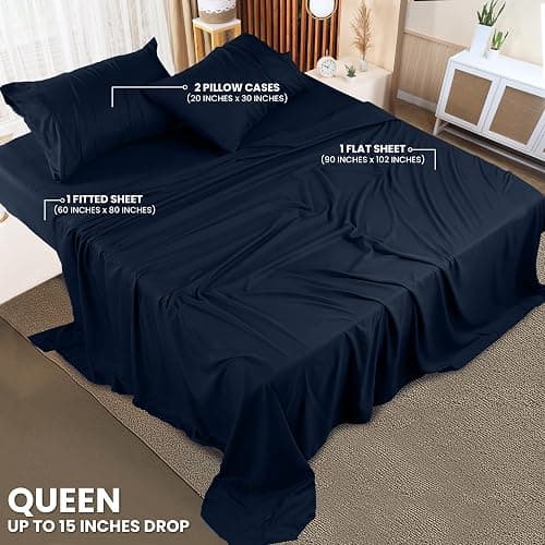 Utopia Bedding Queen Sheet Set – 4 Piece Bed Sheets for Queen Size Bed, Soft and Breathable Microfiber, Includes 1 Fitted Sheet, 1 Flat Sheet and 2 Pillowcases (Navy Blue) thumbnail 3