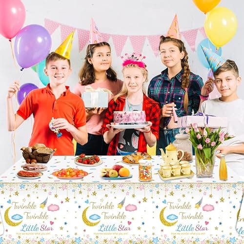 Oigco 3 Packs Twinkle Twinkle Little Star Gender Reveal Party Decorations Tablecloths，Pink Blue Little Star Gender Reveal Tablecloth for Baby Shower Supplies Girls or Boys Theme Party 54" x 108" - Twinkle - 1 thumbnail 6