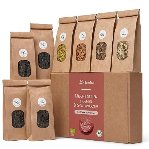 Tee Selber Mischen Set Geschenk mit Schwarztee - BIO Schwarzer Tee Geschenkset mit 7 leckeren Tee-Sorten zum DIY Teemischung Selber Machen - Image 1