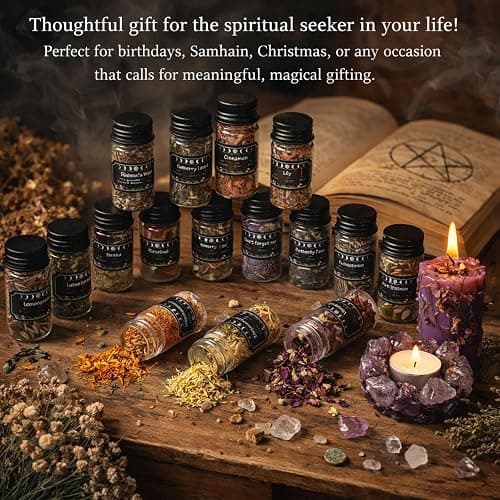 45PCS Herbs for Witchcraft - Wiccan Supplies and Tools - Witchcraft Supplies Dried Flowers Kit for Witch Beginner, Wicca Altar Supplies, Magic Spell, with Witchy Spoon, Witchy Gifts for Women thumbnail 7
