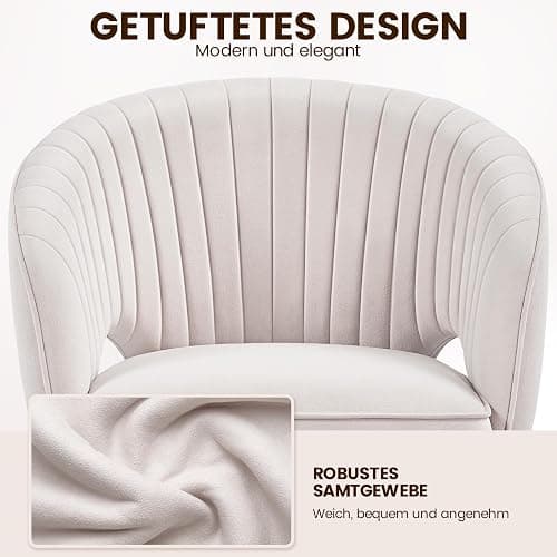 Yaheetech Schminkstuhl mit Samtbezug, Schreibtischstuhl mit Armlehnen, Drehstuhl mit Rollen, Höhenverstellbar Homeoffice Stuhl, Bürosessel mit Schaukelfunktion, drehbar Polsterstuhl Cremeweiß thumbnail 9