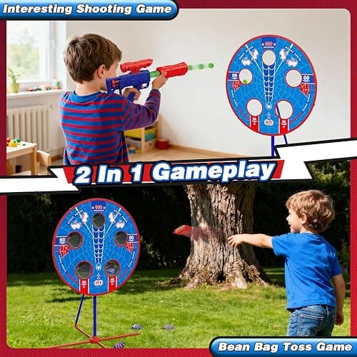 Spider Upgraded 2-in-1 Shooting Games Toys: Rotating Target, 2 Air Blasters & 24 Foam Balls, Bean Bag Toss Game for Kids, Indoor Outdoor Yard Party Games for Boys Girls 4 5 6 7 8 9 10+ Year Old Gift thumbnail 5