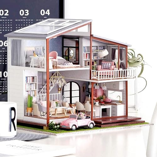 Spilay DIY Dollhouse Miniature with Wooden Furniture,DIY Dollhouse Kit Large Villa Model with LED Light & Music Box,1:24 Scale Creative Room Gift for Adult Teenager - Slow Time With Dust Cover Music Box thumbnail 3