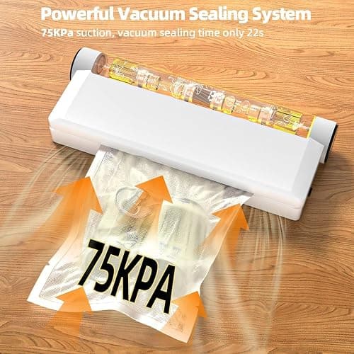 Food Vacuum Sealer Machine, 75KPA Strong Suction, Dry/Wet Modes, 20 Vacuum Seal Bags for Food, Digital Countdown Timer, Compact Lightweight, Ideal for Home Kitchen Use thumbnail 5