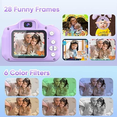 Seckton Upgrade Kids Selfie Camera, Christmas Birthday Gifts for Girls Age 3-9, HD Digital Video Cameras for Toddler, Portable Toy for 3 4 5 6 7 8 Year Old Girl with 32GB SD Card-Purple White thumbnail 5