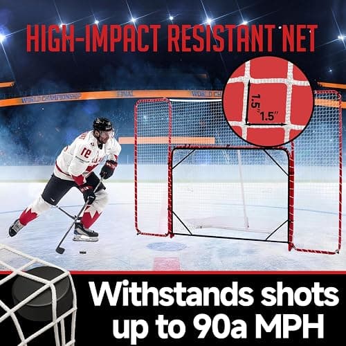 ZEALFEEL Hockey Net with Backstop 10x6FT, Pro Hockey Goal Training Set with Target Nets, Heavy-Duty Steel Frame & 5-Strand Tear-Resistant Netting for Shooting Passing Goalie & Protection Practice thumbnail 6