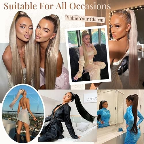 Flufymooz ponytail extension, 36 Inch Long Straight Drawstring Ponytail Synthetic Hairpieces Fake Pony Tails Natural Soft Clip in Hair Extension ponytail for Women (Natural Black) thumbnail 6