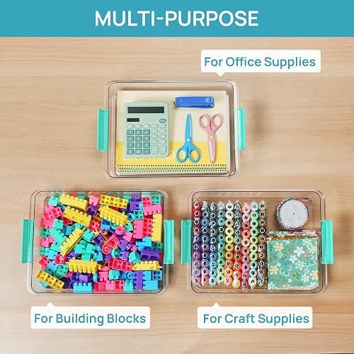 Vtopmart 6 Qt Plastic Storage Bins with Lids, Clear Sensory Bins, Arts Crafts Organizers and Storage, Stackable Containers for Home Office and School Supplies, 4 Pack thumbnail 7