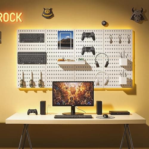 White Plastic Pegboard with Hooks Accessories, Wall Mounted Tool Organizer for Garage, Home, Office, Durable Perforated Peg Board (2 Boards -8 Accessories) thumbnail 7