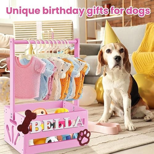 Teenyyou 20" x 13" x 9" Wooden Dog Closet Pet Wardrobe Crate Box with Hanging Rods and Personalized Alphabet Letters Easy Assembly Baskets for Dog Cat Toys Clothes Accessories(Pink) thumbnail 6