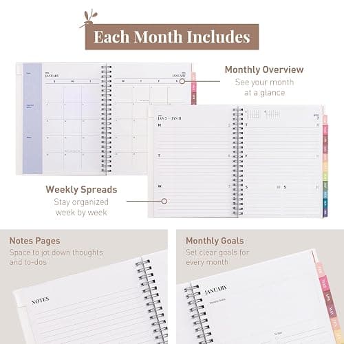 Rileys 2026 Planner, Agenda Planner With Weekly And Monthly View, Daily Agenda Book And Yearly Planners Calendar Book, Spiral Bound With Tabs, Notes, Goals And Holidays (Blue, 8 x 6 in) thumbnail 4