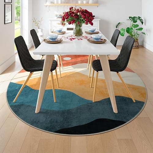 Sungea Mountain Round Rugs 8ft, Abstract Circle Rug for Living Room Non Slip Washable Bedroom Area Rug, Soft Extra Large Round Carpet for Nursery Dinng Room Playroom(Multi) - 8' (Round) - Multi Color thumbnail 8