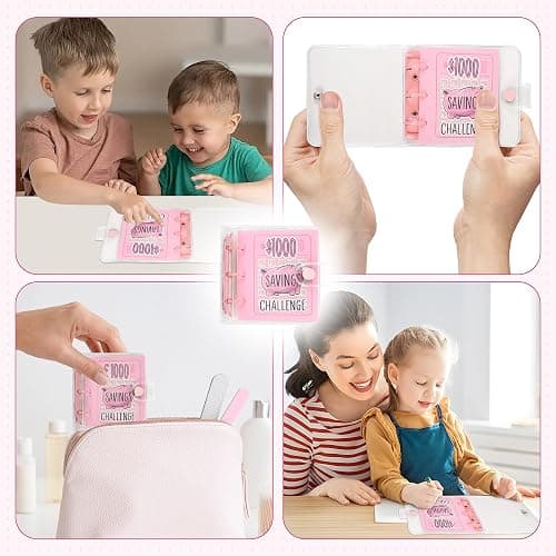 Mafegu Mini Money Saving Binder with 25 Envelopes, $1000 Savings Challenge Book, Portable for Budgeting Cash Planner,School Class Prize Gift (Pink, $1000) thumbnail 7