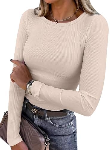 ANRABESS Women Long Sleeve Shirts Rib Knit Slim Fit Tops Basic Tee 2025 Fall Outfits Casual T-Shirt Underscrubs Layer Clothes - Image 1