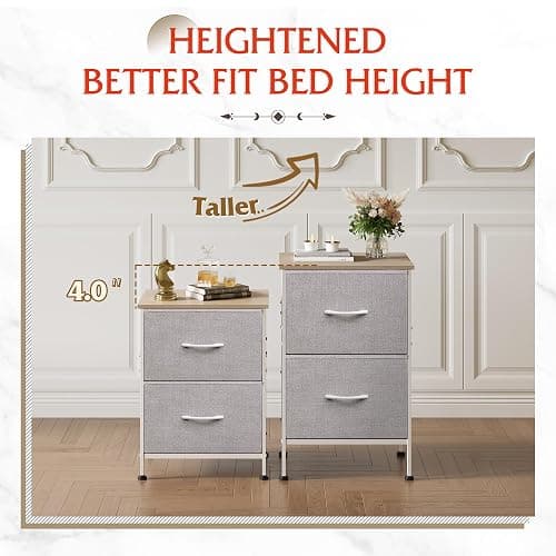 WLIVE Nightstand, Nightstand with 2 Drawers, Bedside Furniture, Night Stand, Small Dresser for Bedroom, College Dorm, End Table with Fabric Bins, Dormitory, Light Grey, Size L thumbnail 8