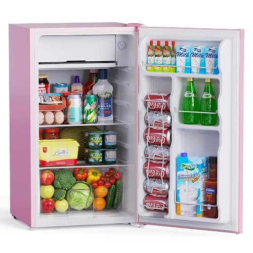 Upstreman 3.2 Cu.Ft Mini Fridge with Freezer, Single Door Compact Refrigerator, Adjustable Thermostat, Small Refrigerator for Dorm, Bedroom, Office, Pink-BR321 - Image 1