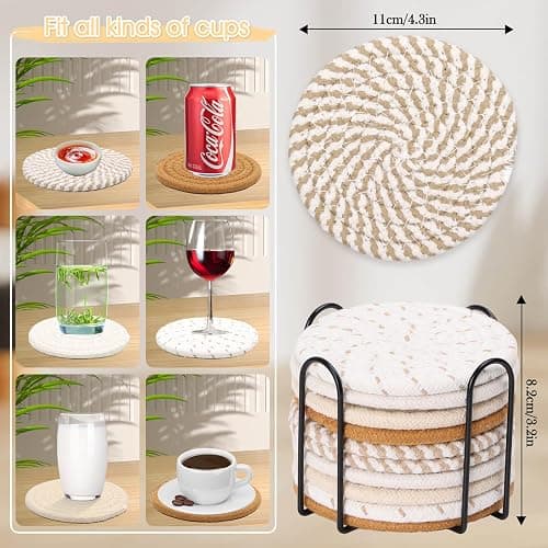 Billbotk 10 Pieces Boho Coasters for Drinks, Absorbent Drink Coasters Set for Home Decor, Fall Decorations for Home and Farmhouse, 4.3 Inches thumbnail 3