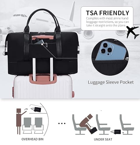 Oeihuivt Weekender Bags for Women - 21 Inch Large Travel Duffel Bag 2-Piece Set with Shoe Compartment, Heavy-Duty Canvas Leather Carry On Overnight Tote thumbnail 7