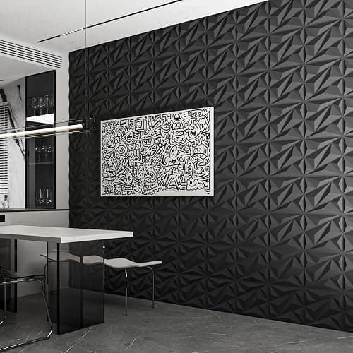 Art3dwallpanels 33 Pack 3D Wall Panels Diamond, Black, 12''x12'' | PVC Accent Wall Panels for Interior Wall Decor, Living Room, Lobby Bedroom Hotel Office, Cover 32.Sq.Ft thumbnail 5