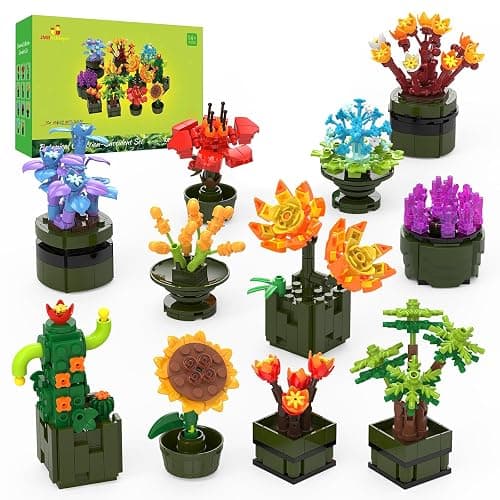 JMBricklayer Flowers Succulents Building Sets for Adults 10001, 12 Pack Tiny Plants Botanical Collection Display for Room Decor, Bonsai Flowers Building Blocks Gifts for Women, Cute Succulents - Image 1