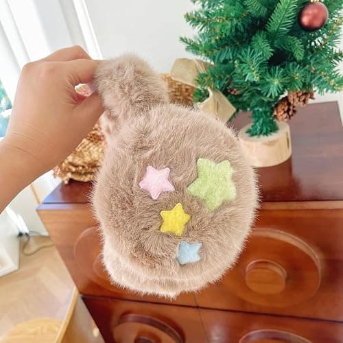 Obenie Women's furry pentagram patterned ear protection earmuffs for winter outdoor, beautiful and cute, Y2K earmuffs thumbnail 2
