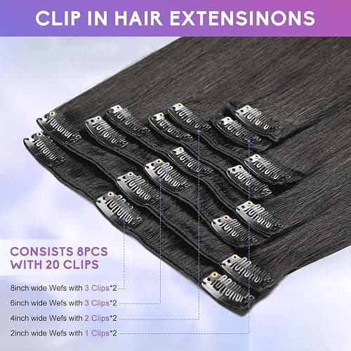 ZNXDJXE Clip in Hair Extensions Real Human Hair, 18 Inch 100g/3.6oz, 1B Natural Black, Invisible Seamless Straight Remy Human Hair Extensions Cip ins for Women 8pcs Per Set with Double Weft thumbnail 4