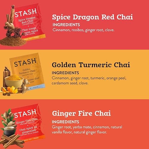 Stash Tea Chai Tea Variety Pack Sampler Assortment - Caffeinated, Non-GMO Project Verified Premium Tea with No Artificial Ingredients, 18-20 Count (Pack of 6) thumbnail 3