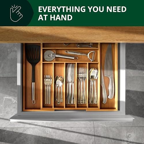 ROYAL CRAFT WOOD Luxury Bamboo Kitchen Drawer Organizer - Silverware Organizer, Utensil Holder & Cutlery Tray Drawer Dividers for Flatware (9 Slot, Natural) thumbnail 9
