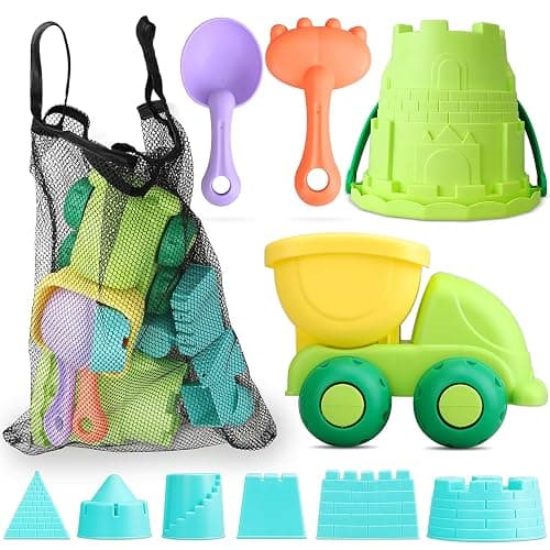 TOY Life Beach Toys for Toddlers Age 3-5, Sandbox Toy Building Sets with Sand Bucket Dump Truck and Waterproof Mesh Bag, Travel Sand Castle Toys for Kids - Image 1